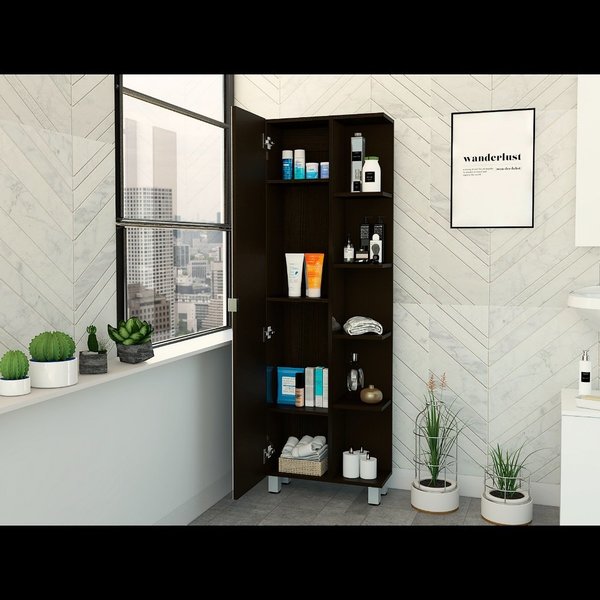 Tuhome Urano Mirror Linen Cabinet, Four Interior Shelves, Five External Shelves, Black MLW5548